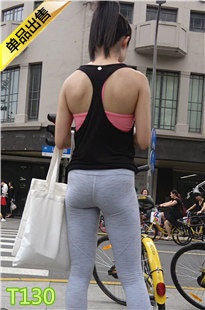 4K-灰色紧身瑜伽裤员润臀美眉T130[1.58G]