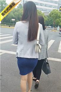 街拍肉丝高跟蓝色包臀短裙丰臀OL[805M/MP4]