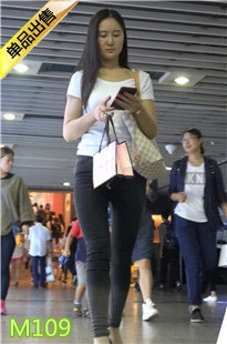 4K-黑色紧身牛仔裤高跟细腿员臀美眉M109[857M]