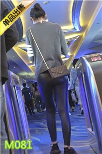 4K-黑色紧身皮裤长腿圆润翘臀美女M081[543M]